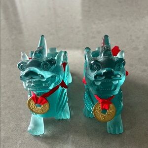 Blue Glass Foo Dogs with Red Accents